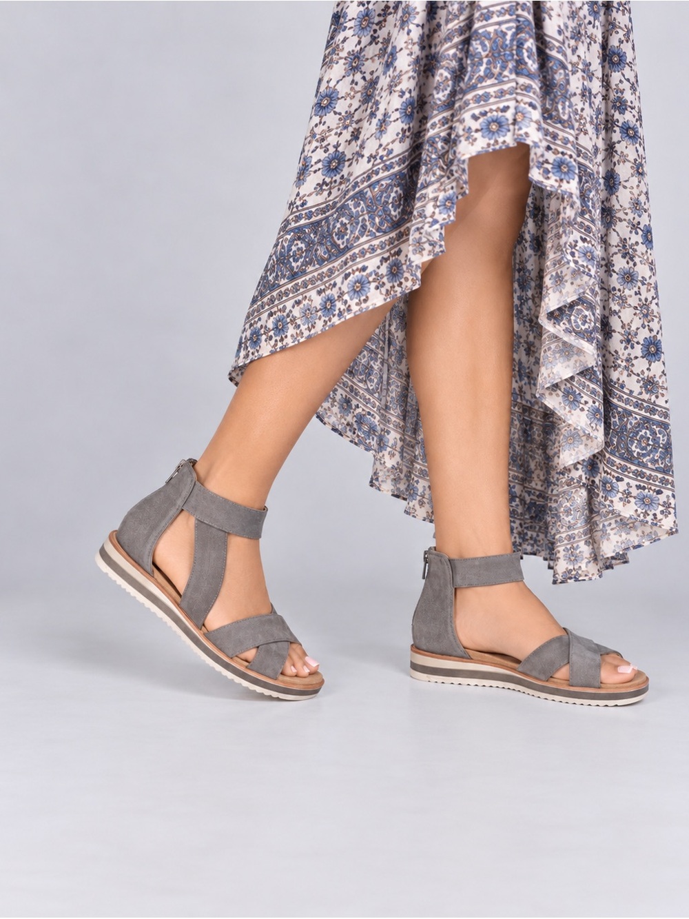 Ladies Life Stride Suede Crisscross Ankle Strap Sandals